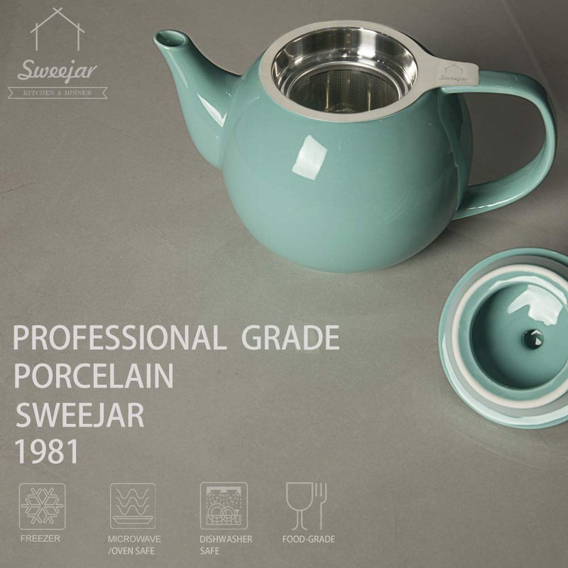 Sweejar Porcelain Teapot with Removable Stainless Steel Infuser,Microwave & Dishwasher