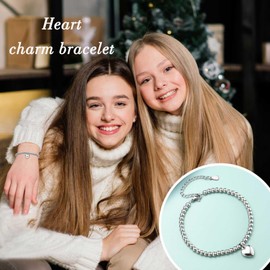 EYQV Sister Gifts, Heart Pendant Bracelet Sister Gifts from Sister Brother, Best Sister Christmas Gifts Graduation Birthday Gifts, Stocking Fillers for Women Teenage Girls