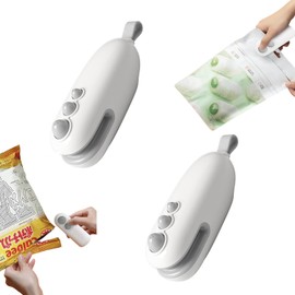 Bag Sealer, 2 in 1 Mini Bag Sealer Heat Seal and Cutter, Portable Chip Bag Sealer Heat Sealer Bag Resealer for Snacks Candies Plastic Bag Food Storage (Batteries Included) (2, white)