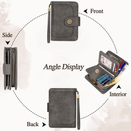 TEUEN Women's Large Capacity PU Leather Vintage Purse Wallet with RFID Blocking, gray, Vintage