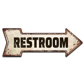 Restroom Rustic Right Arrow Tin Sign, Home Accent Toilet Sign, Vintage Looking Metal Signs 6 x 18 Inch