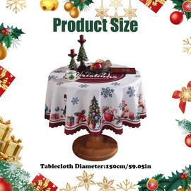 Embhlitfe Christmas Table Cloth Circular Tablecloth Rectangular Party Coffee Table Cloth 150cm Christmas Table Decoration Washable Dining Table Cloth for Holiday Christmas Picnic Party Decor (Round)