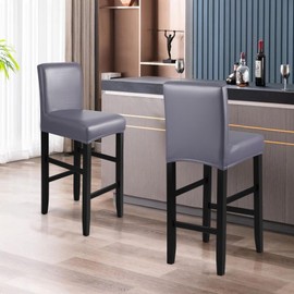 YISUN Bar Stool Covers, Stretch Waterproof PU Bar Stool Slipcover Removable Washable Bar Stool Chair Covers, High Chair Cover with Elastic Bands (2 Pack, Grey)