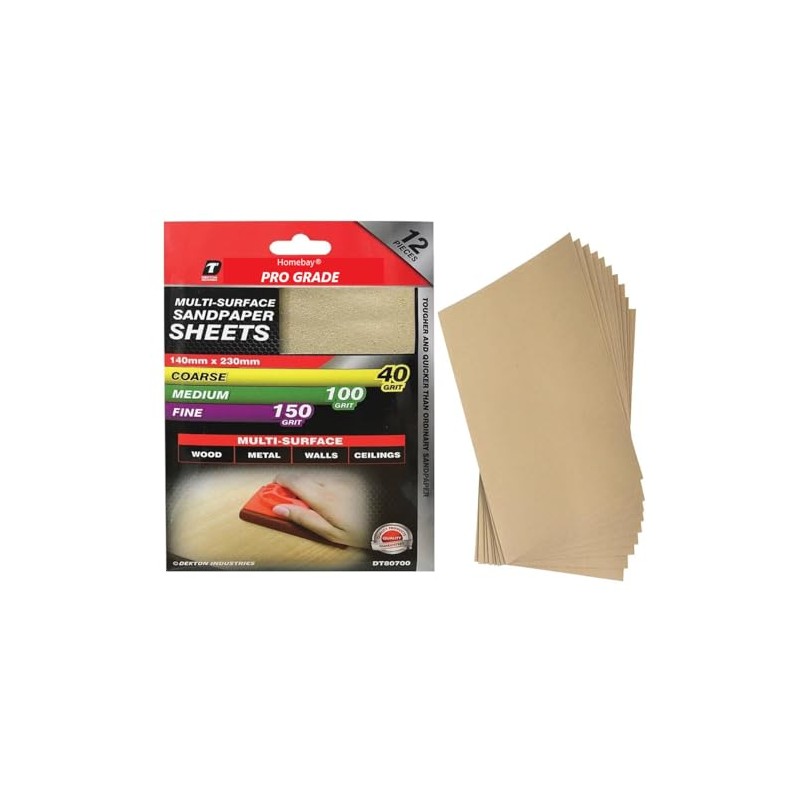 12pc Sandpaper Sheets | Assorted Grits Aluminium Oxide Sand Paper