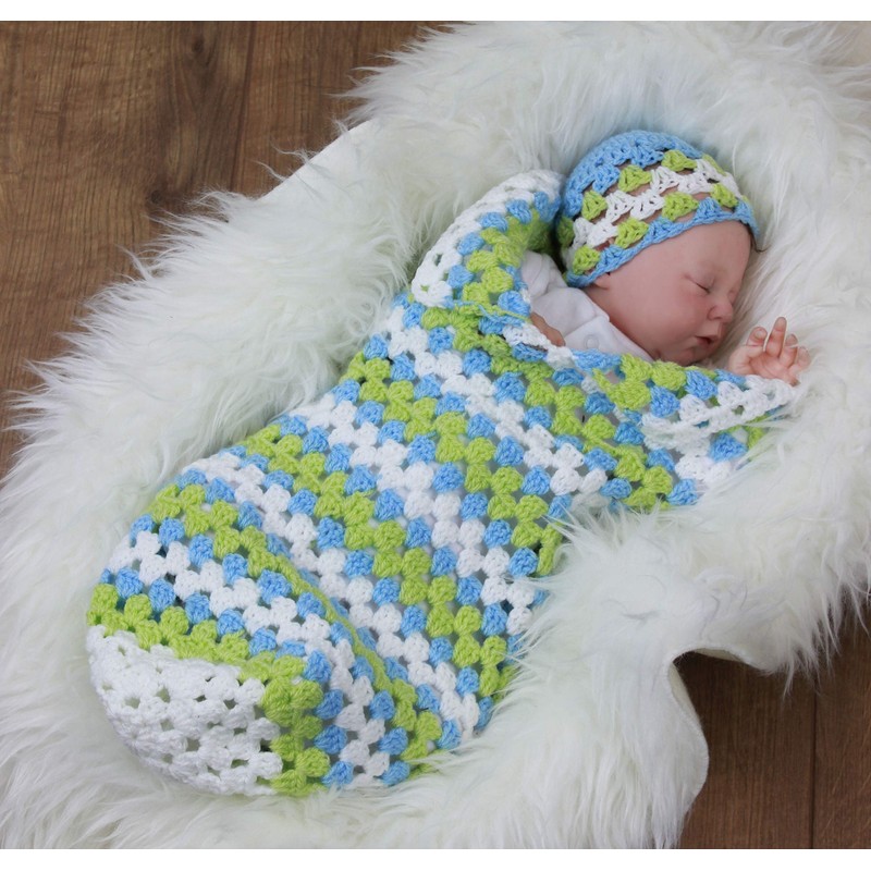 Crochet Pattern for Babies Granny Stitch Cocoon and Hat in