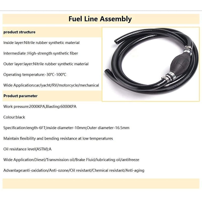 Fuel Line Assembly 3/8" Inner Dia 5/8" 6FT Outer Dia