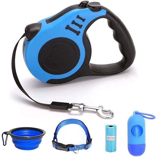Retractable Dog Leash for Medium - Small Dogs and Cats 16.5FT Tangle Free, Heavy Duty Walking Leash with Anti Slip Handle, Pause and Lock Strong Nylon Tape, Store Dog Leash Retractable(Blue)