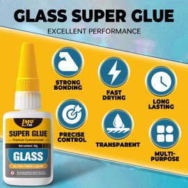Glass Super Glue Liquid, Clear Instant Cyanoacrylate Adhesives for Glass Repair, All Purpose CA Glue for Shoe Ceramic Plastic Leather Model Metal Wood Pottery Aquarium Porcelain Stone, Thick