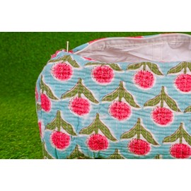 Generic Pieces Indian Handmade Cotton Quilted Handmade Floral Hand Block Print Toiletry Bag,Cosmetic Pouch Bag Makeup Bag For Women (1, Sky Blue), 85485