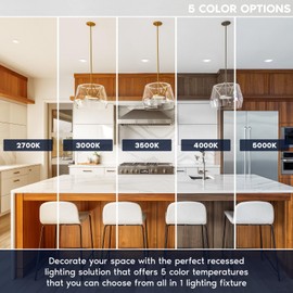 Luxrite 4 Inch Gimbal LED Recessed Light with Junction Box, 11W=75W, 5CCT Color Selectable 2700K-5000K, Adjustable Swivel LED Eyeball Lights, 1000LM, Dimmable, IC & Damp Rated, Energy Star, ETL Listed