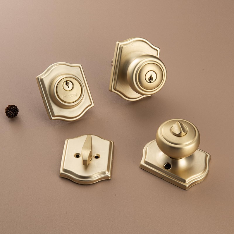 NCSEN Brushed Gold Door Knobs with Camelot Trim, 2 Pack