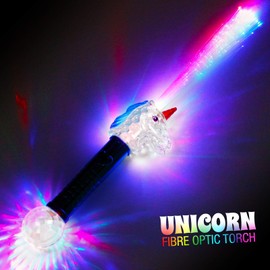 The Glow Company Light Up Flashing Unicorn Fibre Optic Torch Wand (3 Pack)
