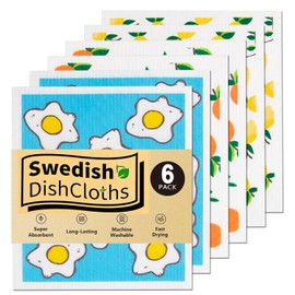 MBBUROYY Swedish Dishcloths for Kitchen, Sponge Dish Cloth for Counters & Washing Dishes, Reusable and Absorbent Paper Towels,Fruit 6 Pack,20×18cm