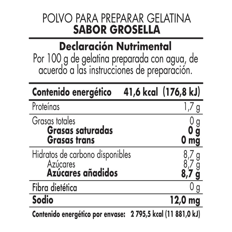 D´Gari Polvo para preparar gelatina con agua sabor grosella 720