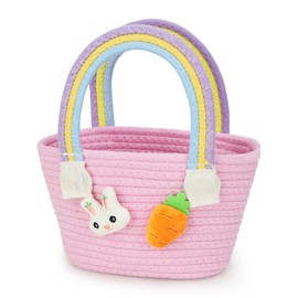 Dulsaera Easter Basket, Baby Easter Basket with Handle for Easter Eggs Hunt, Empty Easter Baskets for Kids Girl, Pink