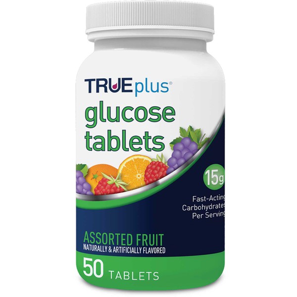 TRUEplus® Glucose Tablets, Assorted Flavor (Grape, Raspberry, Orange) - 50ct Bottle (1)