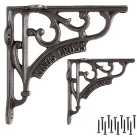 EDUWURXS Industrial Cast Iron Shelf Brackets 6x6” | Heavy Duty Wall Brackets for Shelves (Pack of 2) | Rustic Shelf Supports for Kitchen, Living Room & More (Kings Cross)