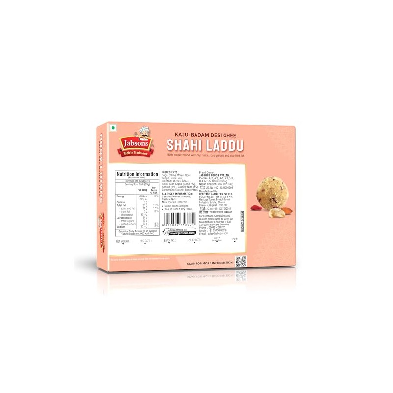 Jabsons - Shahi Laddu, Cashew & Almond Desi Ghee Sweet