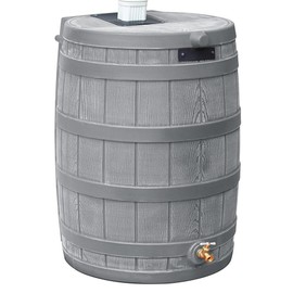 Good Ideas Rain Wizard 50 Gallon Plastic Outdoor Home Water Storage Tank Rain Barrel Collector with Brass Spigot and Flat Back Design, Gray