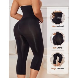 BampooPanPa Capri Shapewear Leggings for Women Tummy Control High Waisted Seamless Body Shaper Butt Lift Thigh Slimmer (Black, Large)