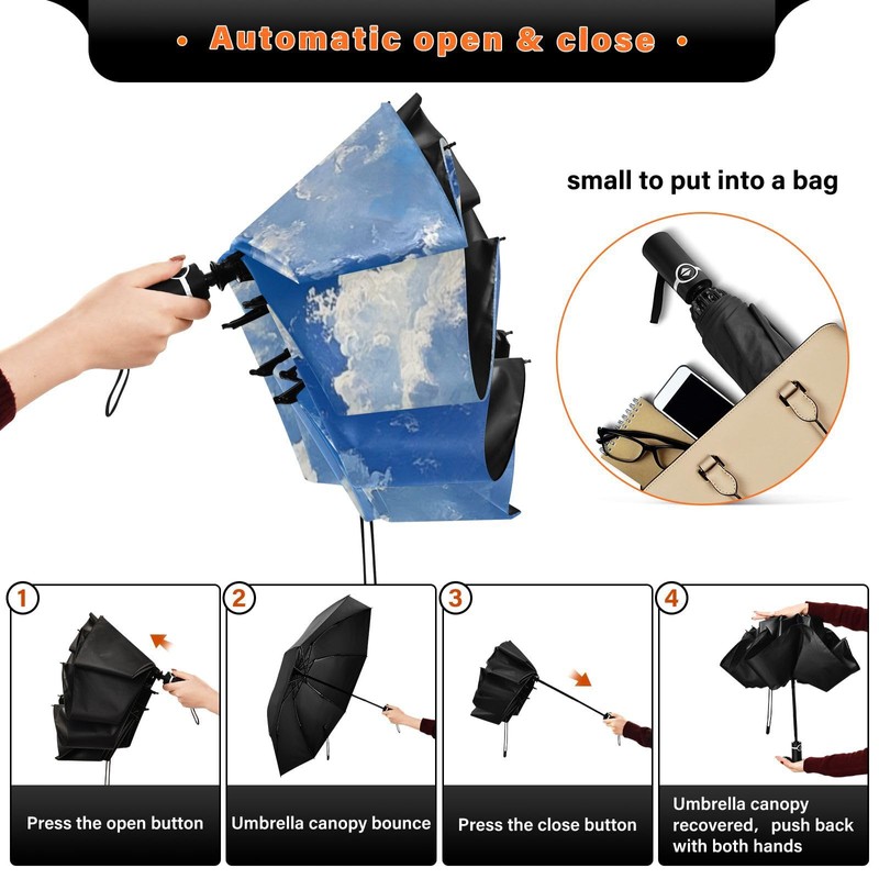 Coikll Large Windproof Umbrella Auto Open Folding Umbrella, 8 Ribs