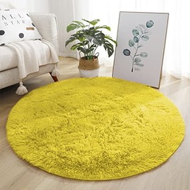 Lifup Soft Fluffy Round Area Rug, Cozy Plush Shaggy Circle Carpet for Living Room Bedroom Home Décor Yellow 2.6 Feet