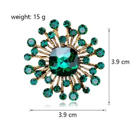 Vintage Simulated Emerald Flower Brooch Pin for Women Girls Rhinestone Crystal Floral Laple Pin Clip Sweater Scarves Jackets Shawl Dress Suit Hat Corsage Decoration Brooches Pins Fashion Jewelry Gift