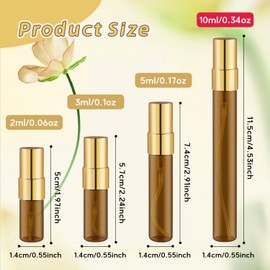 Nozefy 50 Pcs Amber Glass Mini Spray Bottle Empty Refillable Glass Perfume Bottles Travel Size Leakproof Spraying Vials Makeup Container with Gold Lids for Liquids Perfume - 10ml