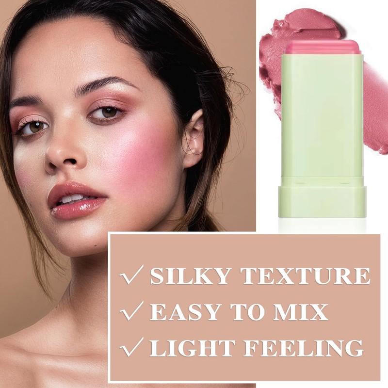 Cream Blush Stick with Brush,Waterproof Multi Cream Blush Stick Makeup,Lightweight,Long-lasting,Easy