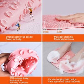 2 Pack Shower Back & Foot Scrubber,Wall Mounted Back Scrubber Silicone Bath Massage Cushion Brush with Suction Cups,Bathroom Wash Foot Mat Exfoliating Dead Skin Foot Brush (L-Pink Blue) - Size: L-Pink Blue