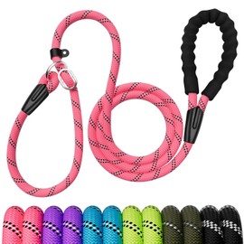 Slip Lead Dog Leash 6FT, Heavy Duty 1.8m Anti-Choking Rope Slip Leash, Reflective Strong Sturdy Rope Lead for Large Medium Small Dog, 1/2 inch(12cm), Pink