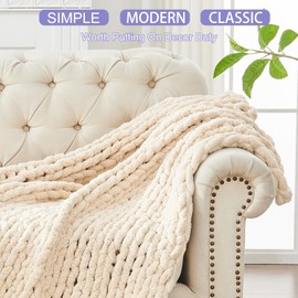 PurPlaisir Chunky Knit Blanket Crochet Blanket Thick Crochet Blanket Suitable for Sofa Bed and Home Decoration (Beige, 50in*60in)