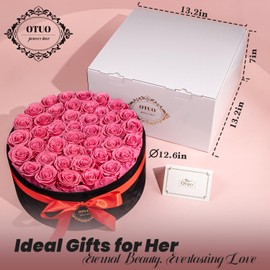 Otuo 40 Real Preserved Roses in Suede Box Forever Roses Last Up to 3 Years, Flowers for Delivery Prime, Mother’s Day, Birthday, Christmas - Pink
