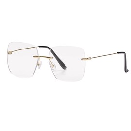 PEYEOISD Oversized Square Frameless Reading Glasses 1.5 for Women, Fashion Large Frameless Metal Readers, Big Borderless Eyewear