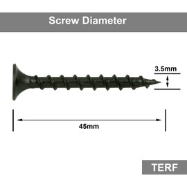 TERF® Drywall Coarse Thread Sharp Point Screws 3.5 X 45mm Phillips Drive Flat Countersunk Black Phosphate Finished For Drywall Plasterboard Wood Timber Multi Purpose Use - Pack of 100