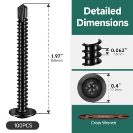 EASTPUK #10 x 2 Black Self Tapping Screws for Metal, Truss Head Phillips Drive 410 Stainless Steel Self Drilling Sheet Metal Screws with Drill Bit, Fast Tapping (Box of 100)