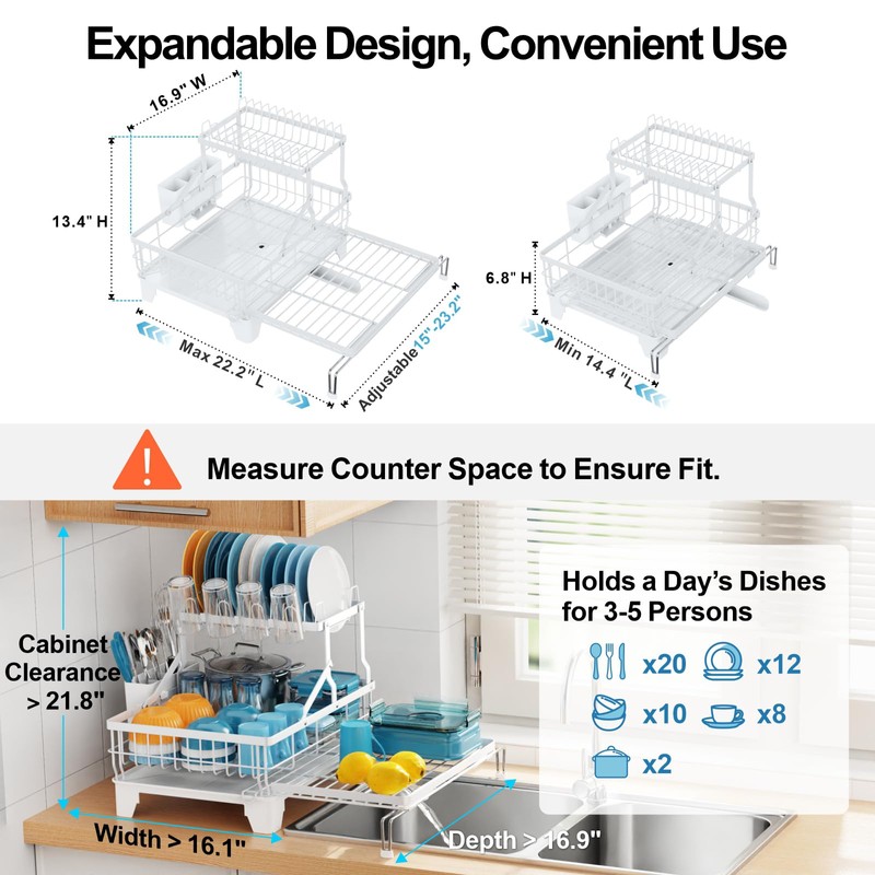 GSlife Large Dish Drying Rack - Extendable 2-in-1 Dish Racks