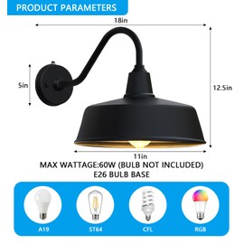 JOESA Dusk to Dawn Outdoor Farmhouse Barn Light, Waterproof, Rust Resistant Black Gooseneck Light for House Porch Garage…