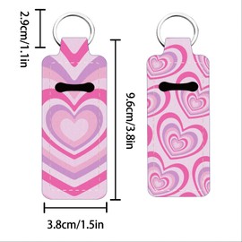 FREEBLOSS 2Pcs Chapstick Holder Keychain Lip Balm Holder Keychain Lightweight Lipstick Sleeve Pouch with Pink Heart Pattern for Women Girls 1.5x3.8''