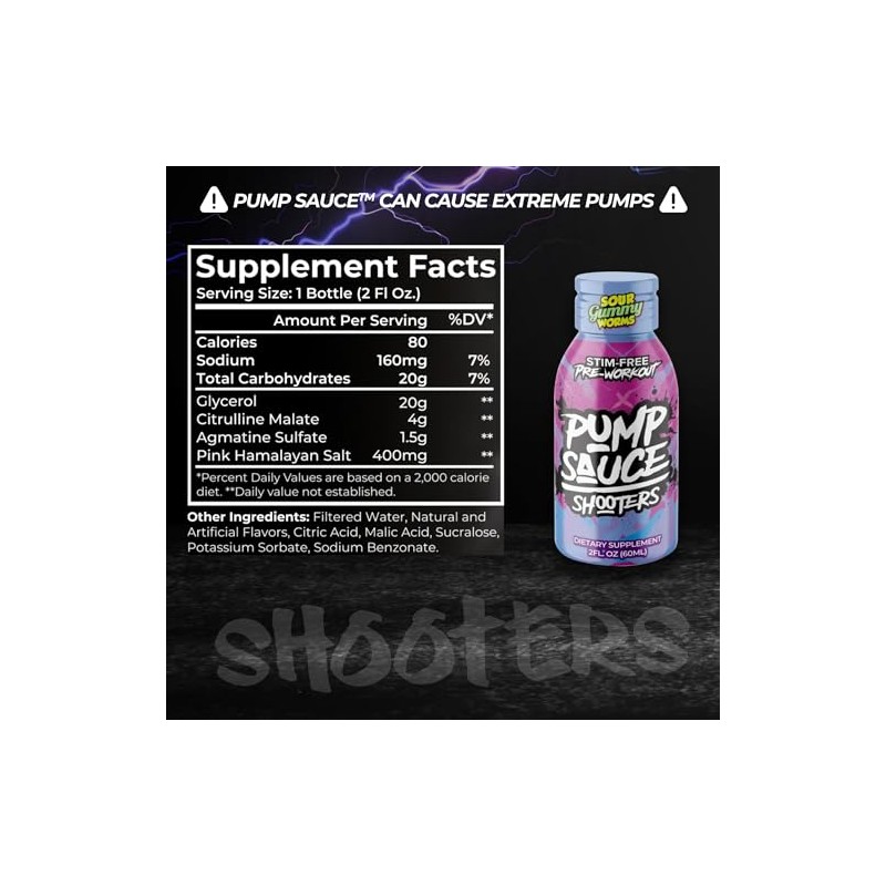 Pump Sauce Gusanos Goma Shooters Botellas Paquete Pre Entrenamiento Cafeína