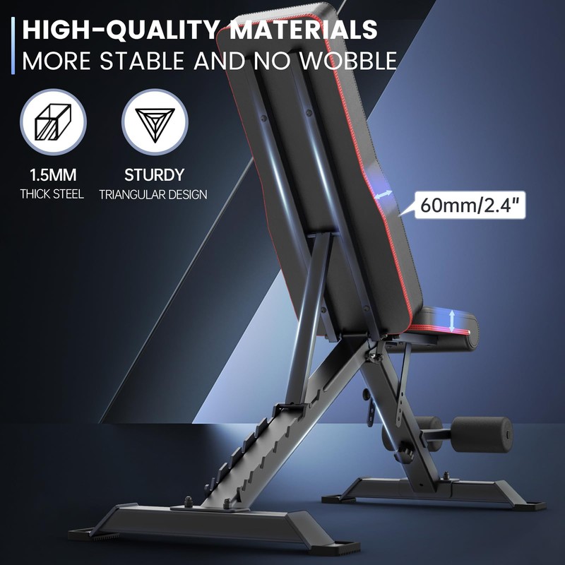 PASYOU Adjustable Weight Bench Press - 700lbs Load Foldable Workout