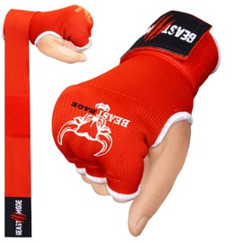 Boxing Hand Wraps Men Women Padded Punch Bag Gel Inner Gloves Knuckle Bandages Quick Long Support Straps Training Sparring (L, Red)