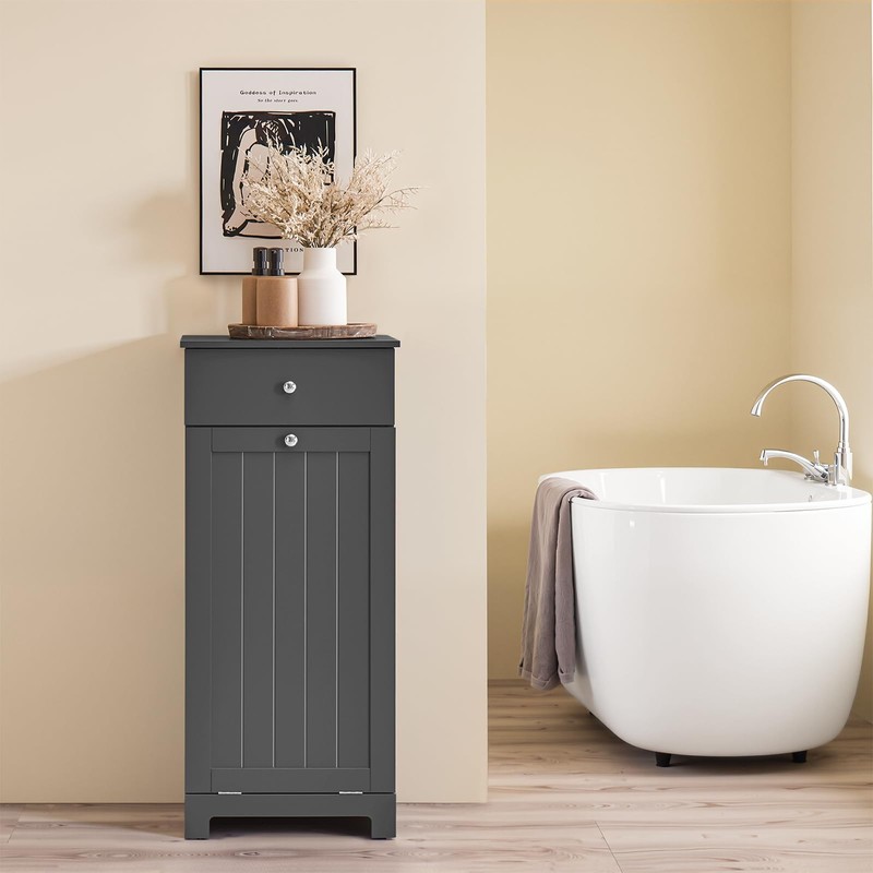 SoBuy Slim Short Laundry Cabinet with Hidden Hamper Bathroom Freestanding