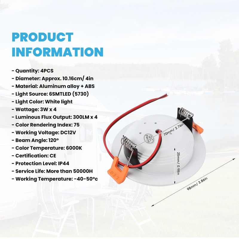 Leapiture 4 Pcs 4in RV Ceiling Domelight, DC 12V RV