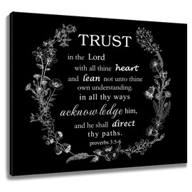EOBTAIN Christian Bible Verse Canvas Wall Art Positive Religious Scripture and Floral Wall Art Bedroom Inspirational Quotes Black and White Framed Wall Art for Bathroom Living Room,16x12 Inches