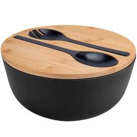 Bamboo Fiber Salad Bowl, Large Bamboo Salad Bowl with Lid Spoon and Fork, 9.8inches Mixing Bowl with Servers bamboo wooden salad bowl with lid for Salad Fruits Pasta Vegetables