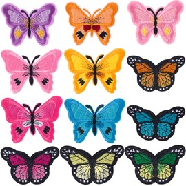 PAGOW 12 Pcs Butterfly Iron on Patches, Iron on Sew on Embroidered Applique, Butterfly Decoration Sewing Patches for Clothes, Hats, Bags, Jackets, Dress, T-Shirt