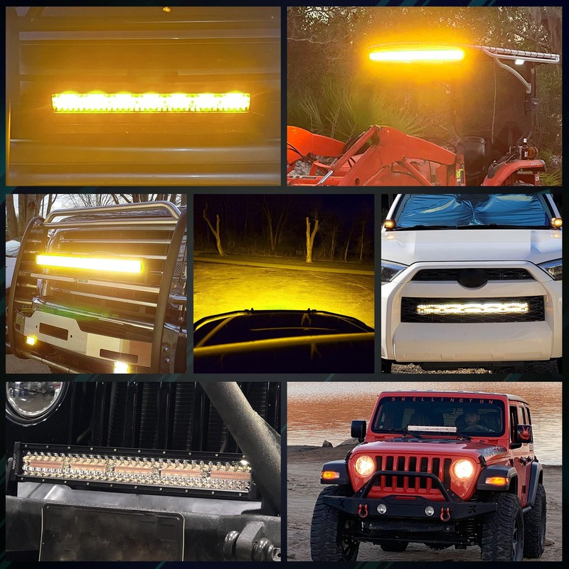 SLARY 22 Inch 120W LED Light Bar White/Amber Flasing Strobe