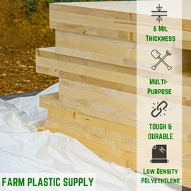 Farm Plastic Supply - 6 mil White Construction Plastic Sheeting - Thick Plastic Sheeting, White Plastic Tarp, Construction Plastic, Dust Containment, Drop Cloth Vapor Barrier (16' x 75')