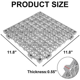 Garage Floor Tiles, 12 Pack Rubber Drainage Mat Interlocking Shower Floor Tiles Shed Basement Flooring (Grey)